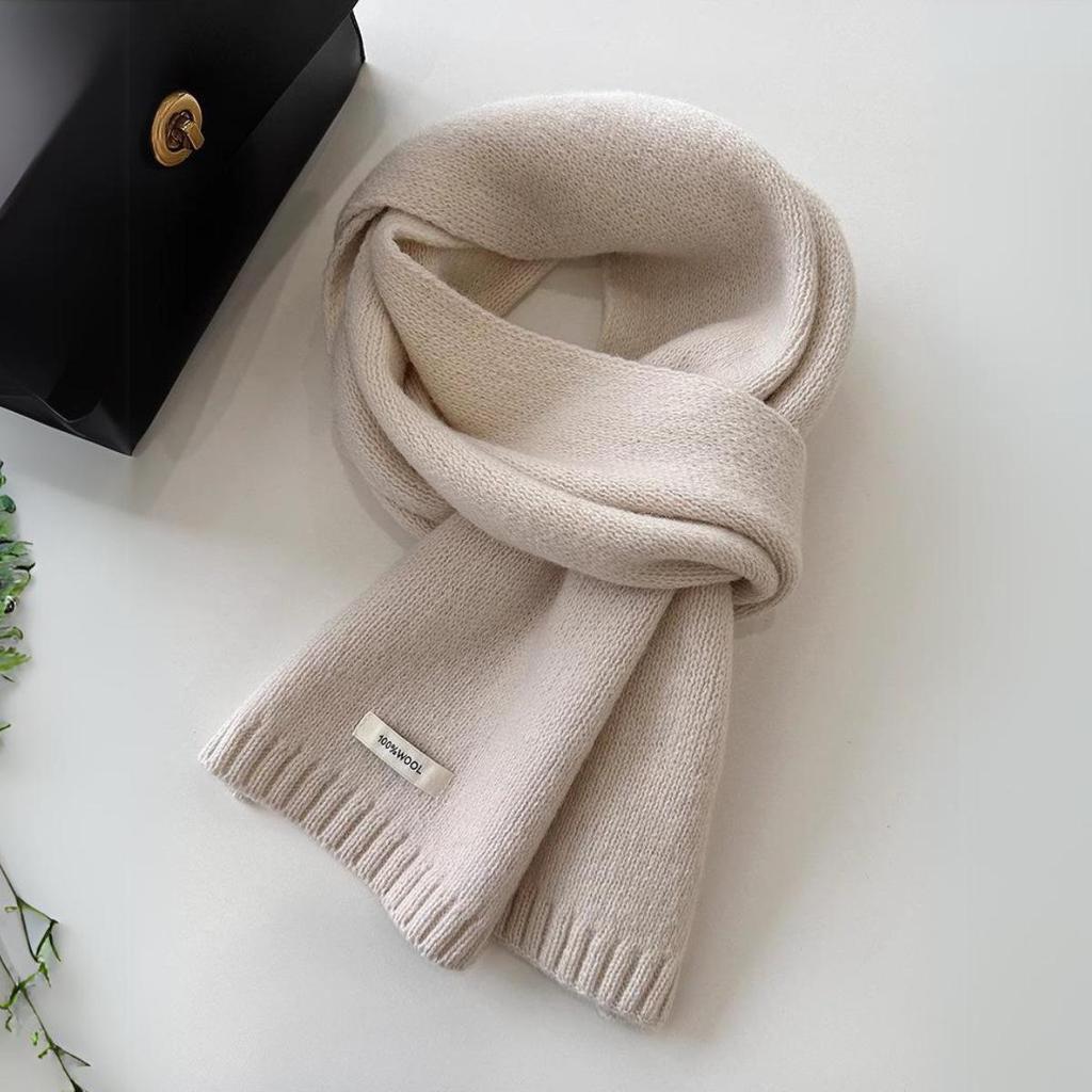 Зимний шарф унисекс из чистой австралийской шерсти: Новый стиль, однотонный, теплый вязаный дизайн