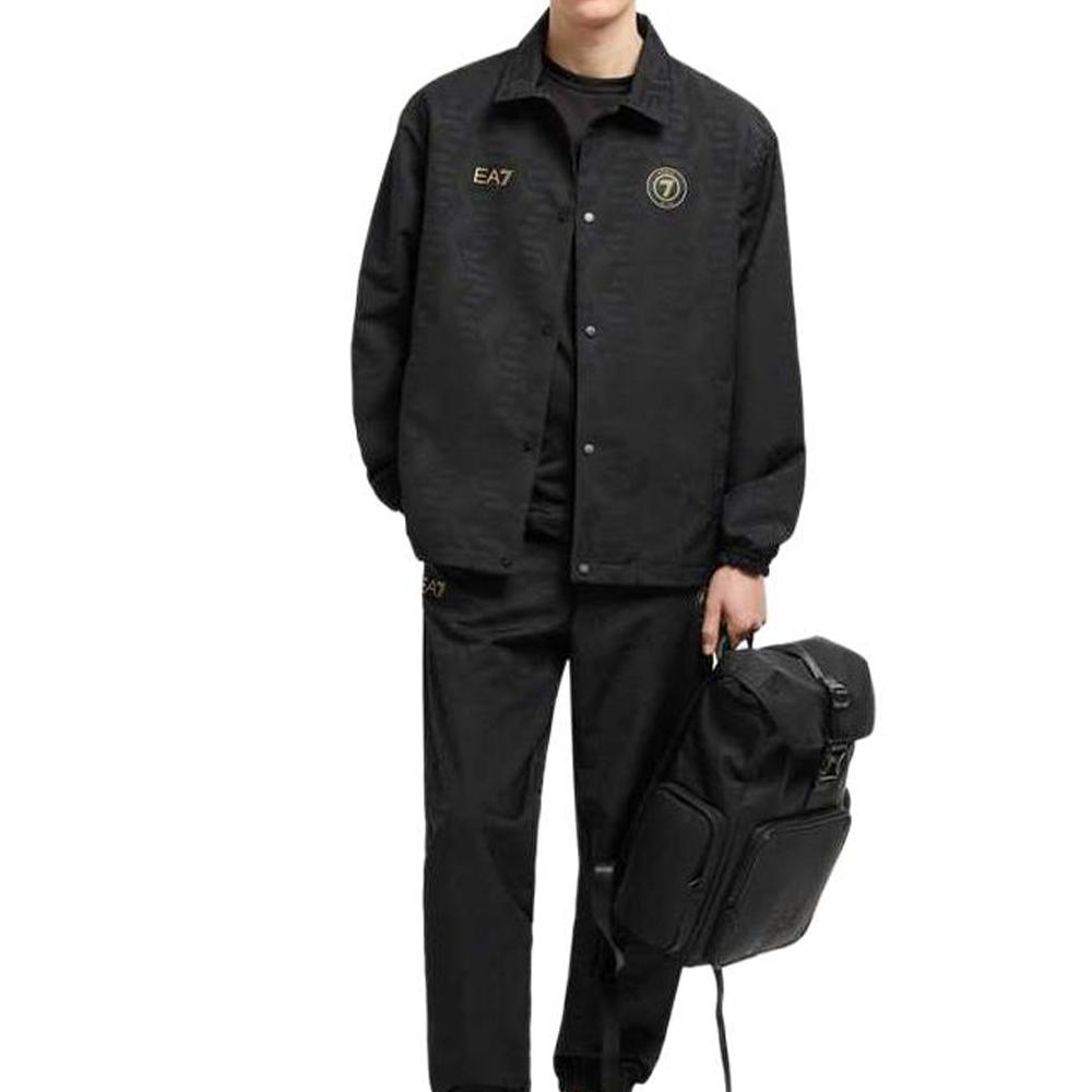 Emporio Armani Ea7 Ss25 Однотонная рубашка с воротником Жаккардовая на пуговицах С длинным рукавом Куртка Мужские куртки Черная 7M0002-62AF1-3722