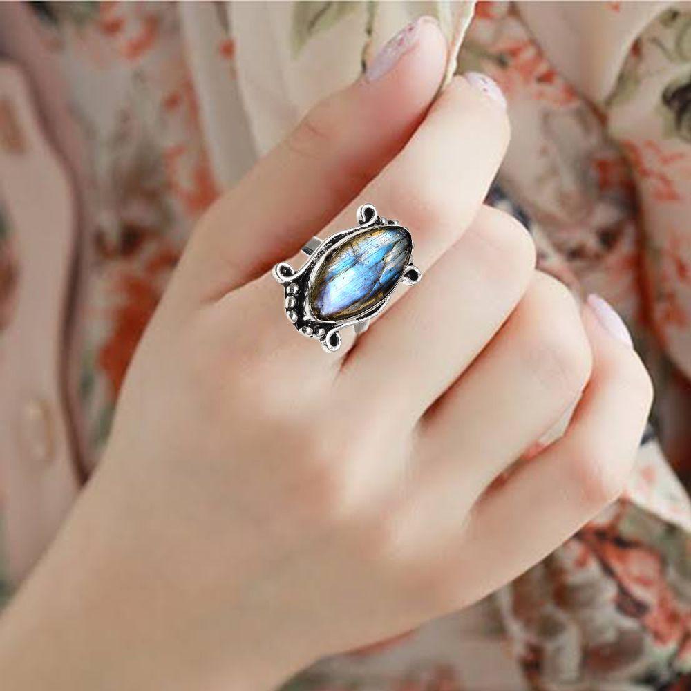 Серебряные украшения ручной работы с драгоценным камнем лабрадорит "8"