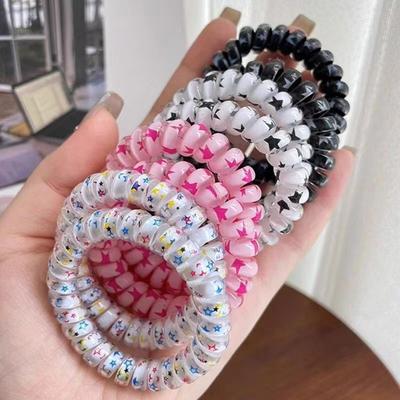 Конфетный цветной шнур для волос, эластичная резинка для волос с телефонным проводом и звездным узором, матовый спиральный шнур, резинка для волос, эластичная повязка на голову