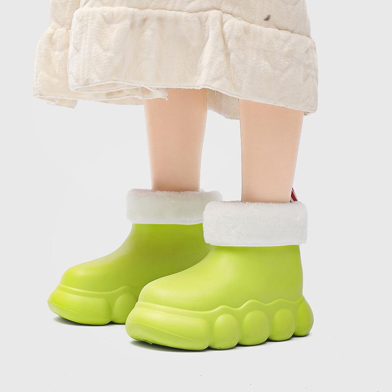 Женские сверхлегкие водонепроницаемые нескользящие сапоги из ЭВА с толстой подошвой, модные зимние плюшевые хлопковые теплые и удобные уличные резиновые сапоги