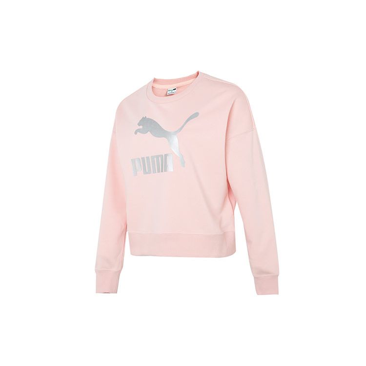 Puma Classics Metallic Logo Crew Sweatshirt Women Tops Pink 535276-66