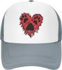 Love Heart Paw Print Trucker Hat Red Graphic Mesh Baseball Cap Adjustable Casual