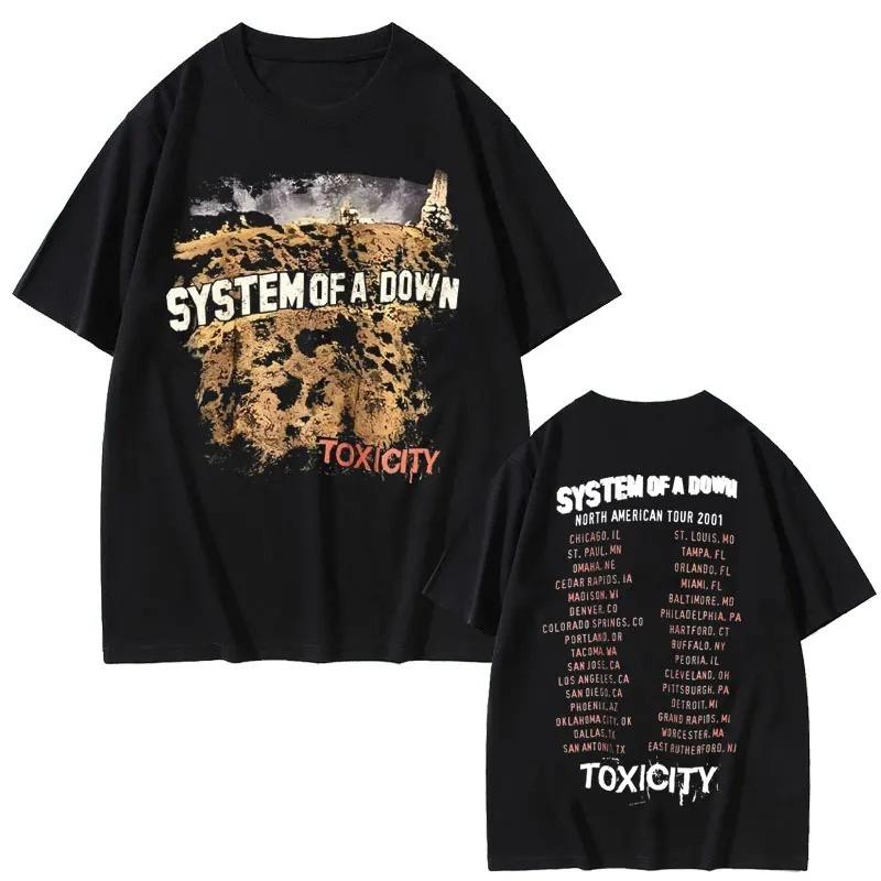 Летняя Мода 2026 Футболка Винтажная Рок-группа System of A Down Футболка Тур Toxicity Мужчины Женщины Готические Панк-Рок Футболки Хип-Хоп Оверсайз Футболки
