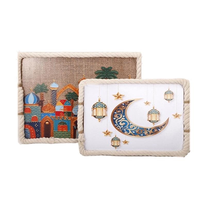Изящные плетеные подносы из дерева и хлопковой веревки Рамадан Eid Mubarak DIY Поднос для подачи завтрака и десерта Декор для домашних вечеринок