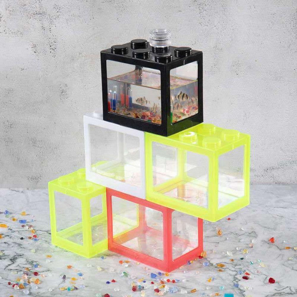 LED Lamp Betta Fish Tank Plastic Breeding Box Creative Building Block Aquarium Desktop Ornament