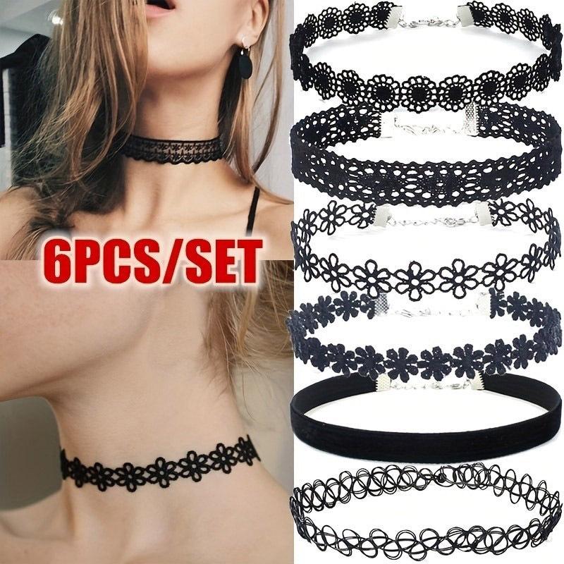 6pcs Women’s Black Lace Choker Necklace Set