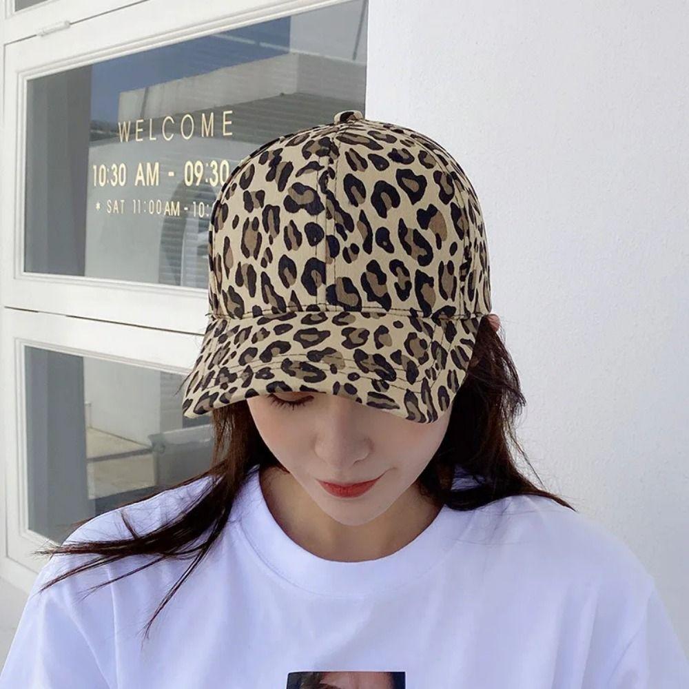 Leopard Print Baseball Cap Adjustable Sun Bonnet Casual Long Brim Visors Travel