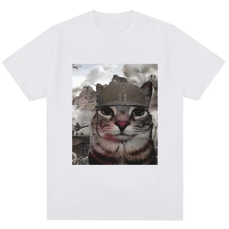 Футболка с забавным мемом Thousand Yard Stare Cat, винтажная футболка высокого качества для мужчин и женщин, свободного покроя, уличная одежда