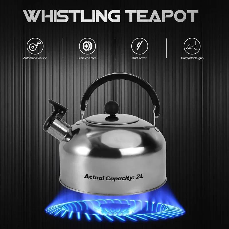 3L Stainless Steel Teapot Whistling Kettle Teapot Stove Gas Water Kettle with Ergonomic Handle for Cooking Camping Trips Outdoor