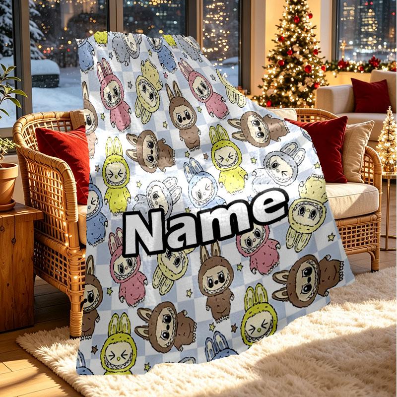 Custom Name Personalized Labubu Print Blanket, Home Decor, Bedroom, Sofa, Camping, Couch, Gifts for Birthday Christmas