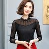 Women's Lace Bottoming Shirt - Black Mesh, Slim Fit, Long Sleeve, Stand Collar, 2021 Autumn/Winter.