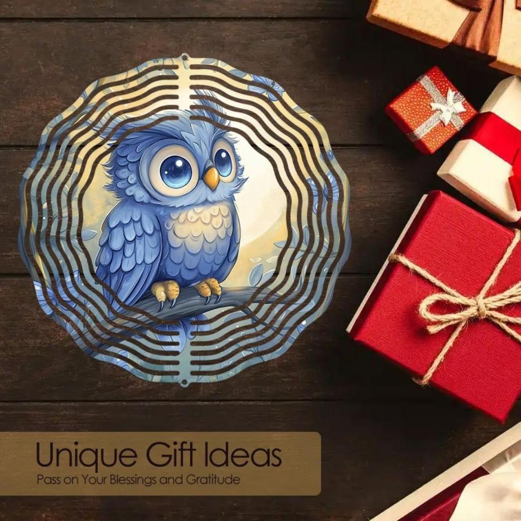 Сова Колокольчик ветра 3D Металлический подвесной декор для сада, патио, свадьбы Золотой зеркальный светоотражающий Отпугиватель птиц Наружные колокольчики ветра Батарея не требуется