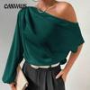 Женский сексуальный свободный топ с открытыми плечами и длинными рукавами в стиле темперамент с диагональными плечами