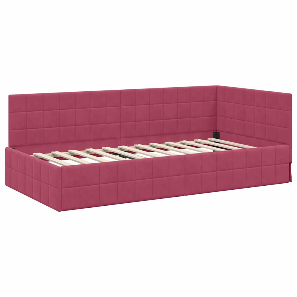Corner Bed Frame with Headboard Burgundy 90 cm x 190 cm Velvet