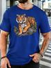 Дикий тигр на камне, листья джунглей, графика, унисекс, короткий рукав, круглый вырез, хлопковая футболка, винтажный принт с животными, мужской, природа, повседневный топ