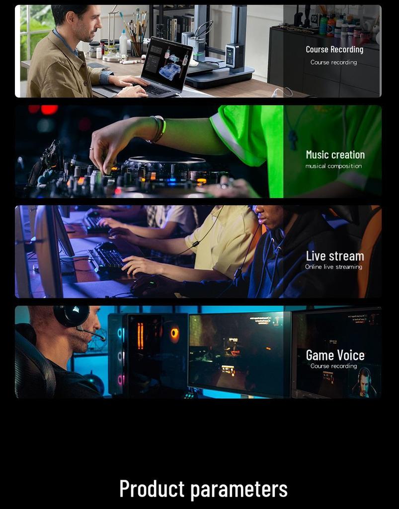 RGB Динамический USB-микрофон для игр, записи и пения с шумоподавлением и встроенной звуковой картой