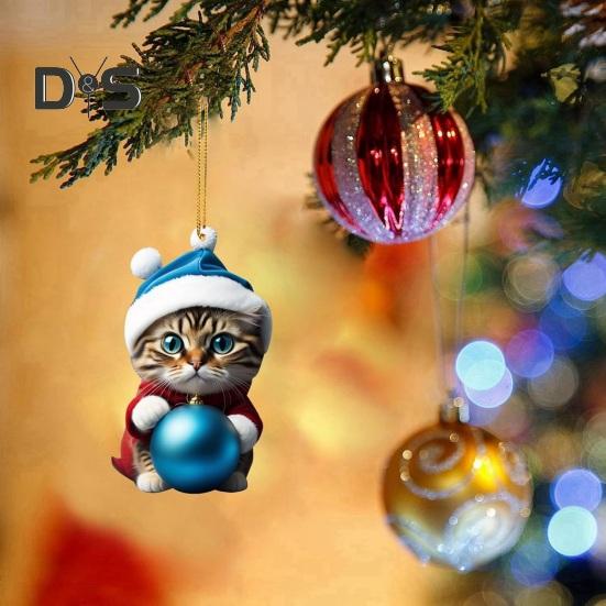 Рождественский кот, украшение на рождественскую елку, подвесной рюкзак, брелок, акриловый праздничный аксессуар для зеркала заднего вида автомобиля, сумка для ключей