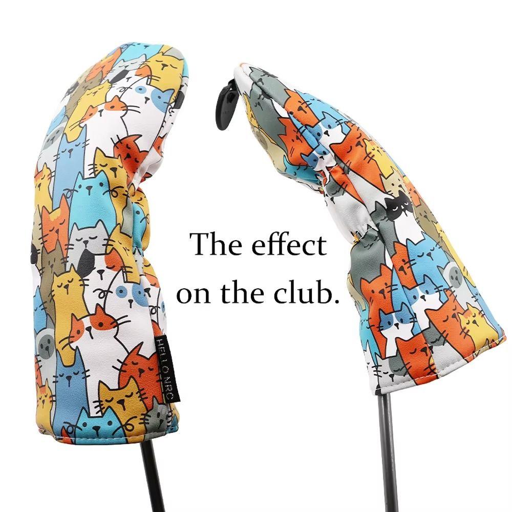 Cartoon Animal Golf Wood Headcover Graffiti Cat Pattern Golf Club Protector Driver Fairway
