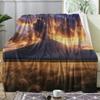 Rustic Wheat Field Fleece Throw Blanket, Soft Cozy Countryside Scene Flannel Blanket for Sofa Camping Trips Office Nap Blanket