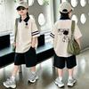 Boys' Korean Style Cotton Lapel T-Shirt & Shorts Set - Summer Casual Two-Piece Outfit for Medium and Large Children