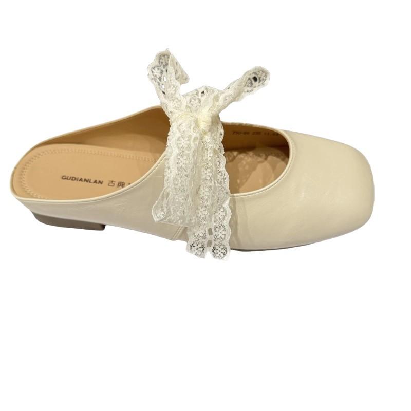 Туфли-лодочки на плоской подошве и полутапочки для женской верхней одежды 2025 новые весенне-летние туфли Мэри Джейн на одной педали для беременных вечерние туфли одинарные ш