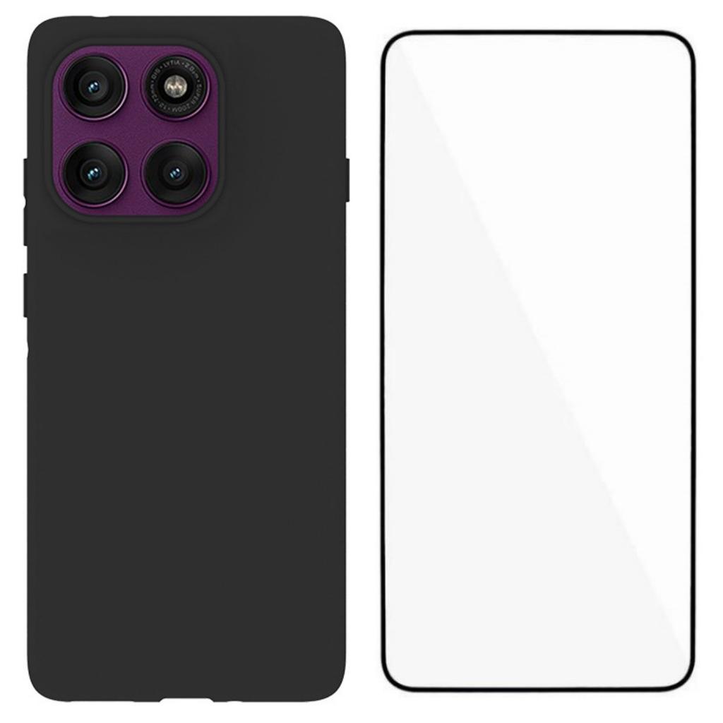 For Motorola Edge 60 Pro 5G TPU Case WANLONFENG MS Series Matte Back Cover with Tempered Glass (Big Hole Lens)