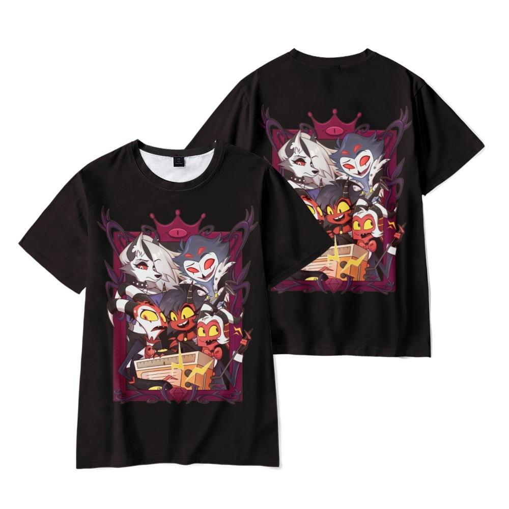 Helluva Boss Аниме Женщины Мужские футболки Рубашка с рисунком Мультфильм Печатный О-образным вырезом Негабаритные с короткими рукавами Модная мужская одежда Уличная одежда