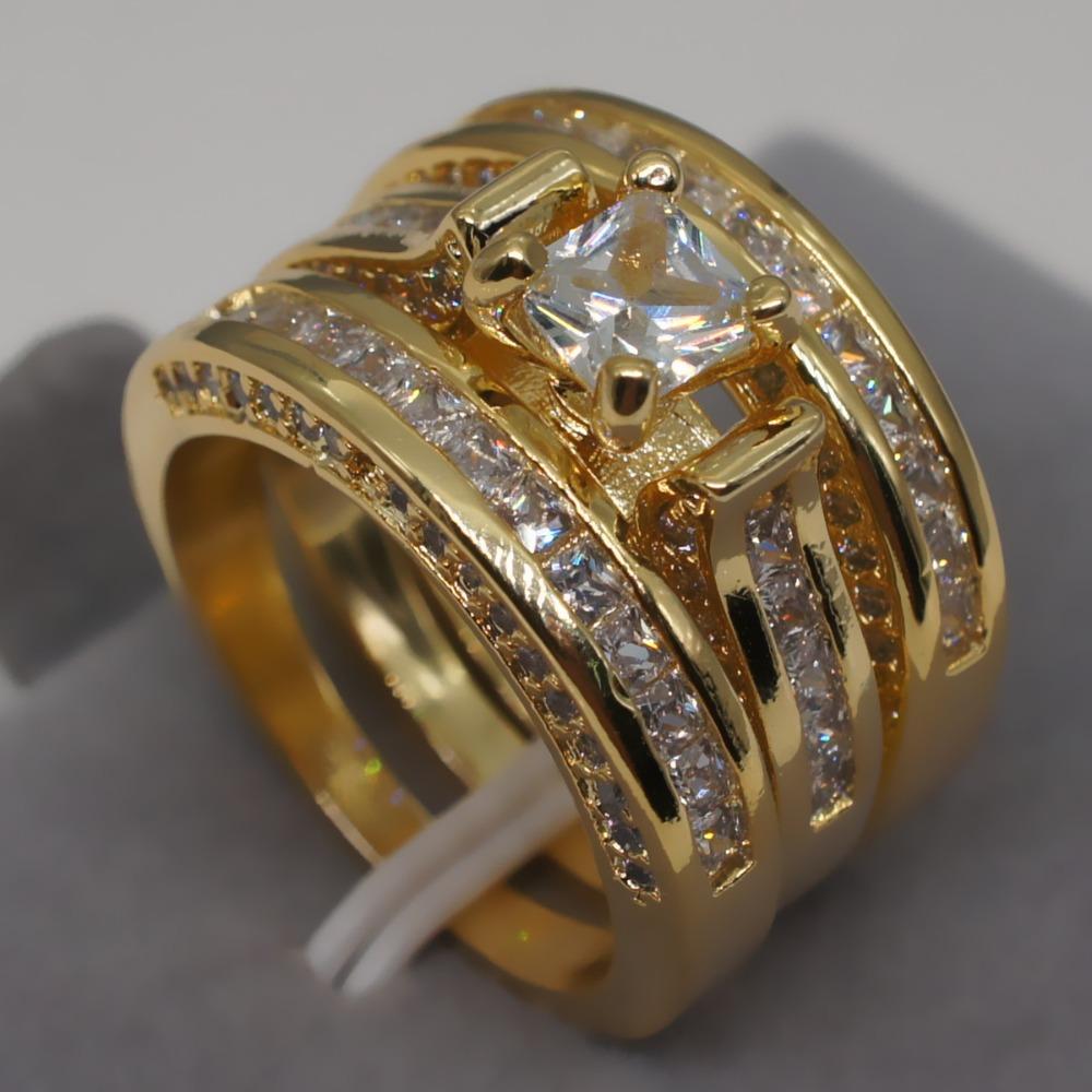 Luxury Square Diamond Engagement Ring Set for Women European Style Wedding Jewelry Gift