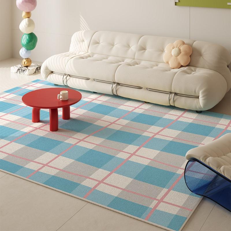 Cream Style Bedroom Decor Dopamine Carpet Thickend Plush Rug Plaid Pattern Carpets for Living Room Fluffy Soft Bedside Floor Mat