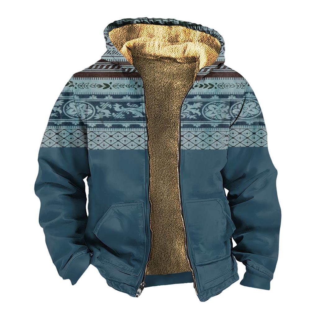 Мужская зимняя флисовая толстовка с капюшоном на молнии с накладным карманом, повседневная куртка