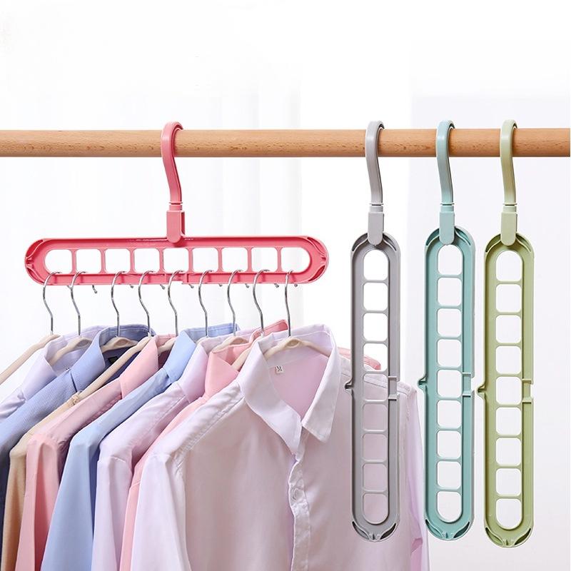 Multifunctional Hangers Household Hangers Storage Artifacts Nine Holes Clothes Rack Plastic Bedroom Magic Rack Dormitory