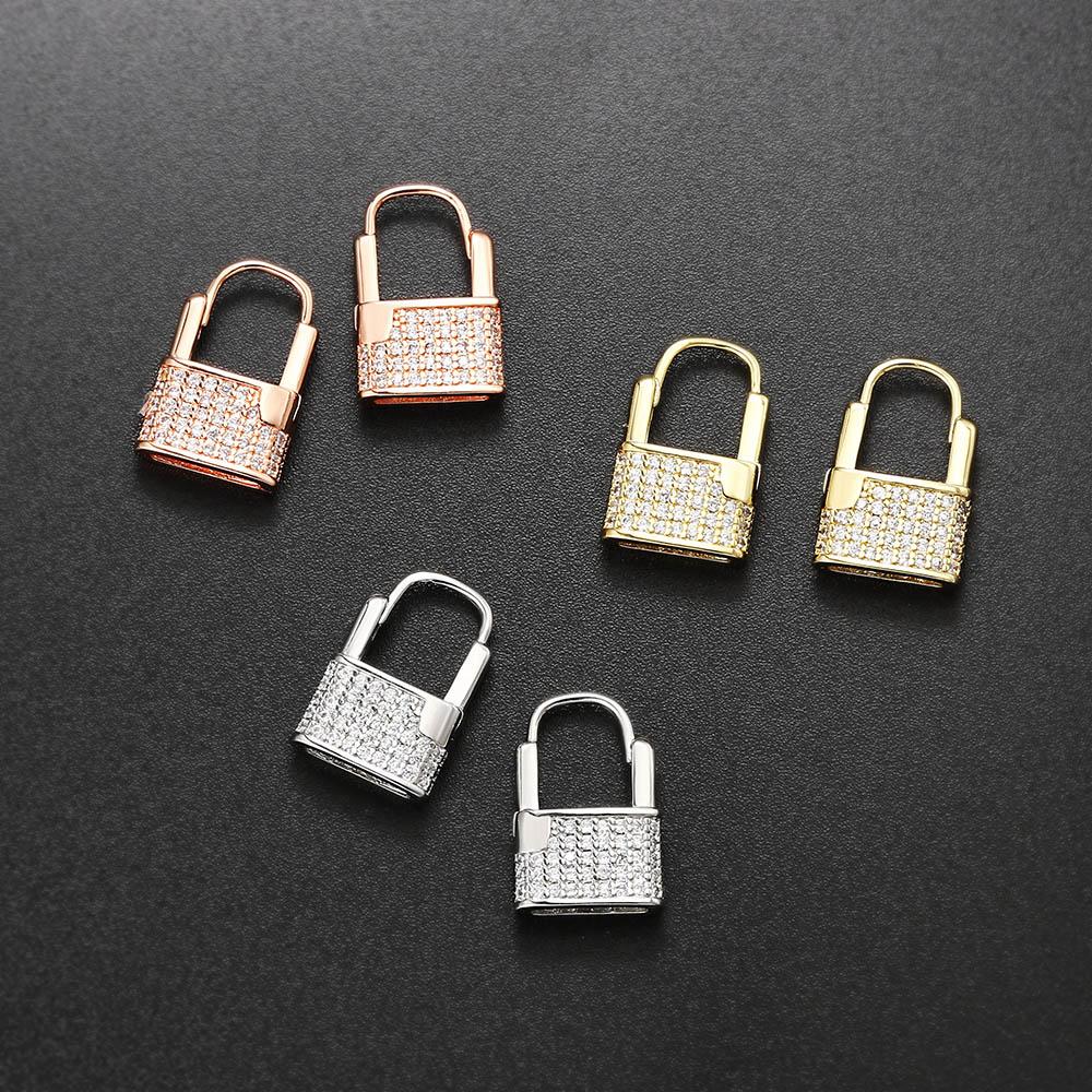 Trendy Micro Pave Zircon Lock Earrings For Women Men Gold Color Cartilage Earings Punk Hip Hop Jewelry Rock Accessories OHE031