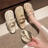 Lace Mesh Breathable Bag Head Half Slippers Women's Autumn Wear 2025 New Pearl Bow Fairy Sandals