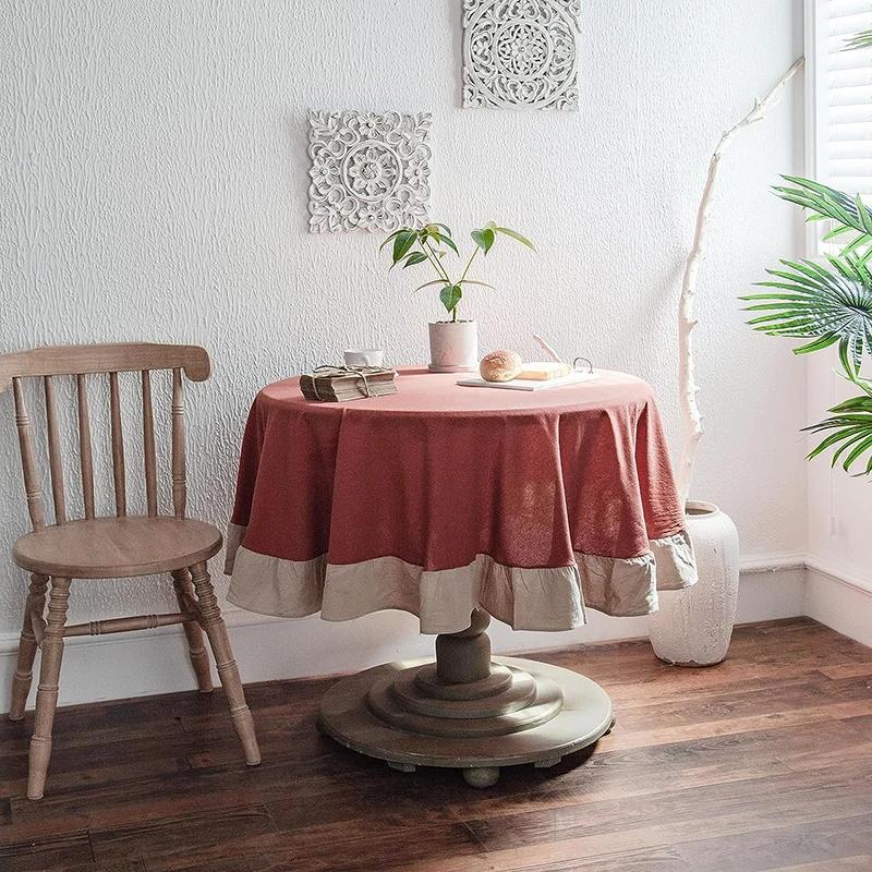 Белые круглые скатерти Ретро Фермерский дом Моющиеся тканевые скатерти для ресторана, кухни, свадебной вечеринки, рождественские украшения