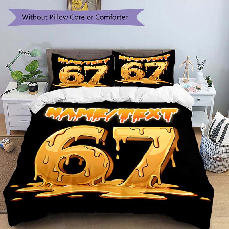3PC Custom Name Golden Number Bedding Set Printed Bedding Set Duvet Cover Closure Includes 1 Duvet Cover & 127 Pillowcases for Bedroom