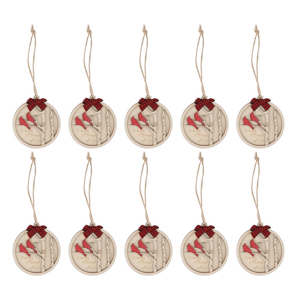 10Pcs Handmade Memorial Ornament Wooden Red Cardinal Ornament Hanging Memorial Christmas Decoration