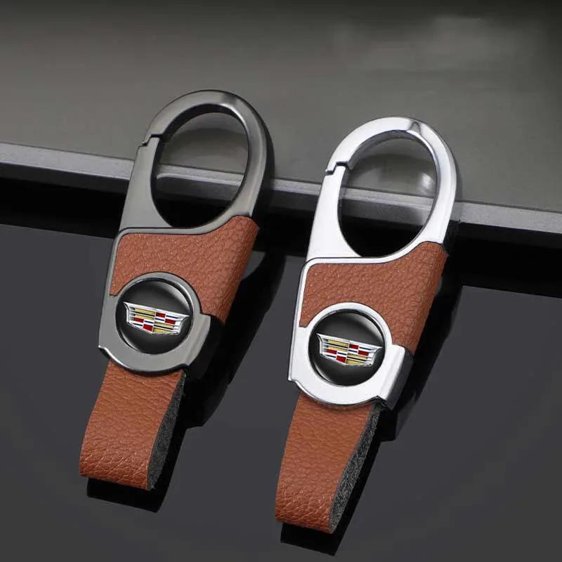 For Cadillac ATS BLS CT4 CT6 CTS ESCALADE EXT SLR SLS SRX STS XLR XT4 XT5 XTS Leather Key Chain Pendant Car Logo Keyring Holder