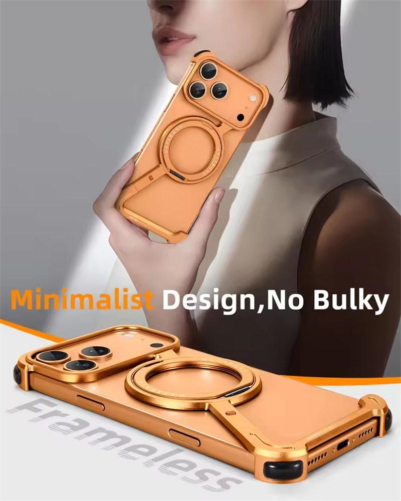 Чехол для телефона Oatsbasf для iPhone 17 Pro/Pro Max/17 Air 16 15 14 13 Pro Max с вращающейся на 360° подставкой, металлический безрамочный, защитный, противоударный, с Magsafe