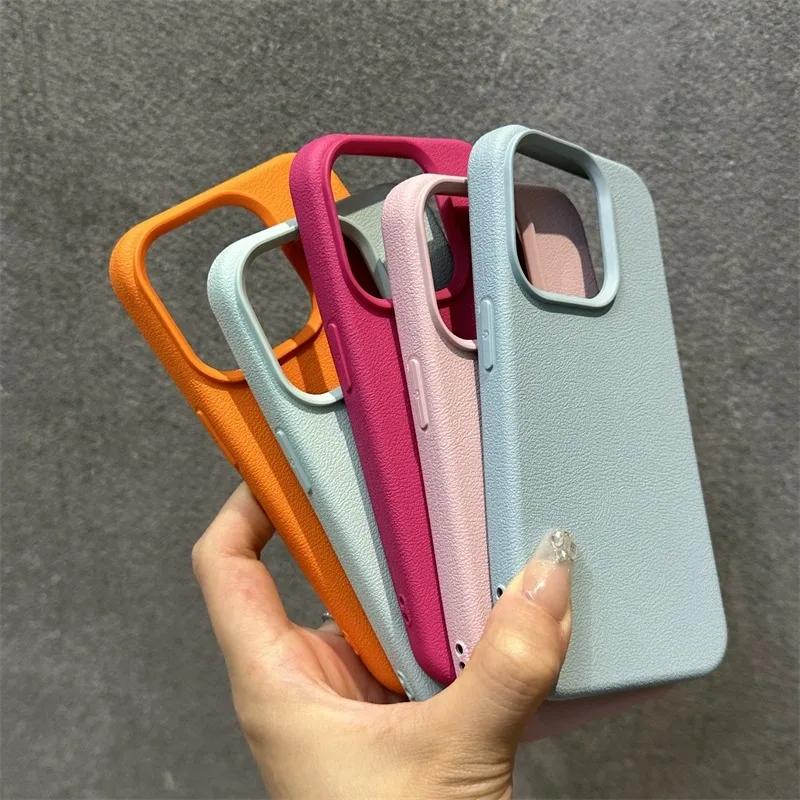 Роскошный Матовый Мягкий Кожаный Чехол-Конфетка Для iPhone 15 14 Plus 13 12 11 16 Pro Max Защита Камеры Ударопрочный Силиконовый Чехол