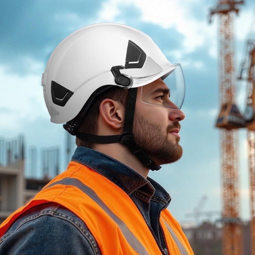 Industrial Safety Helmet, ANSI/ISEA Z89.1 Approved ABS Hard Hat with Visor & 6-Point Ratchet Suspension, Adjustable Vented Hardhat for Men & Women,