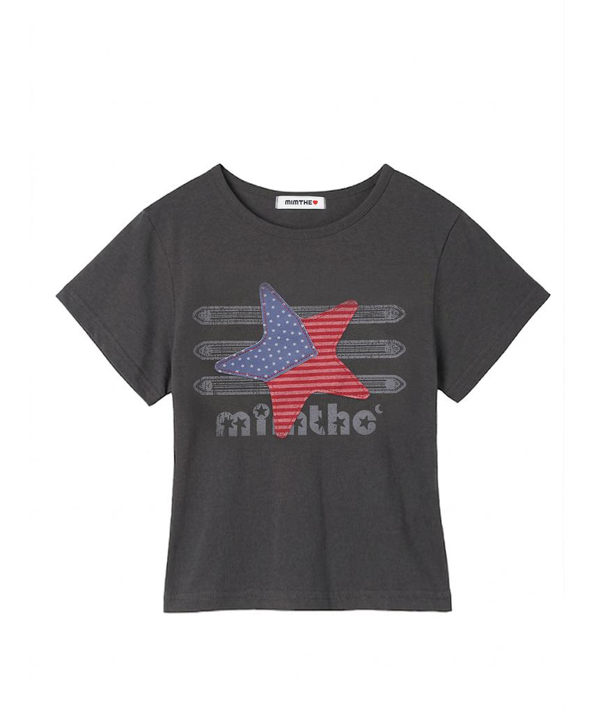 Mimdeowodeulobeu Футболка с нашивкой Napoleon Star Crop_Угольный