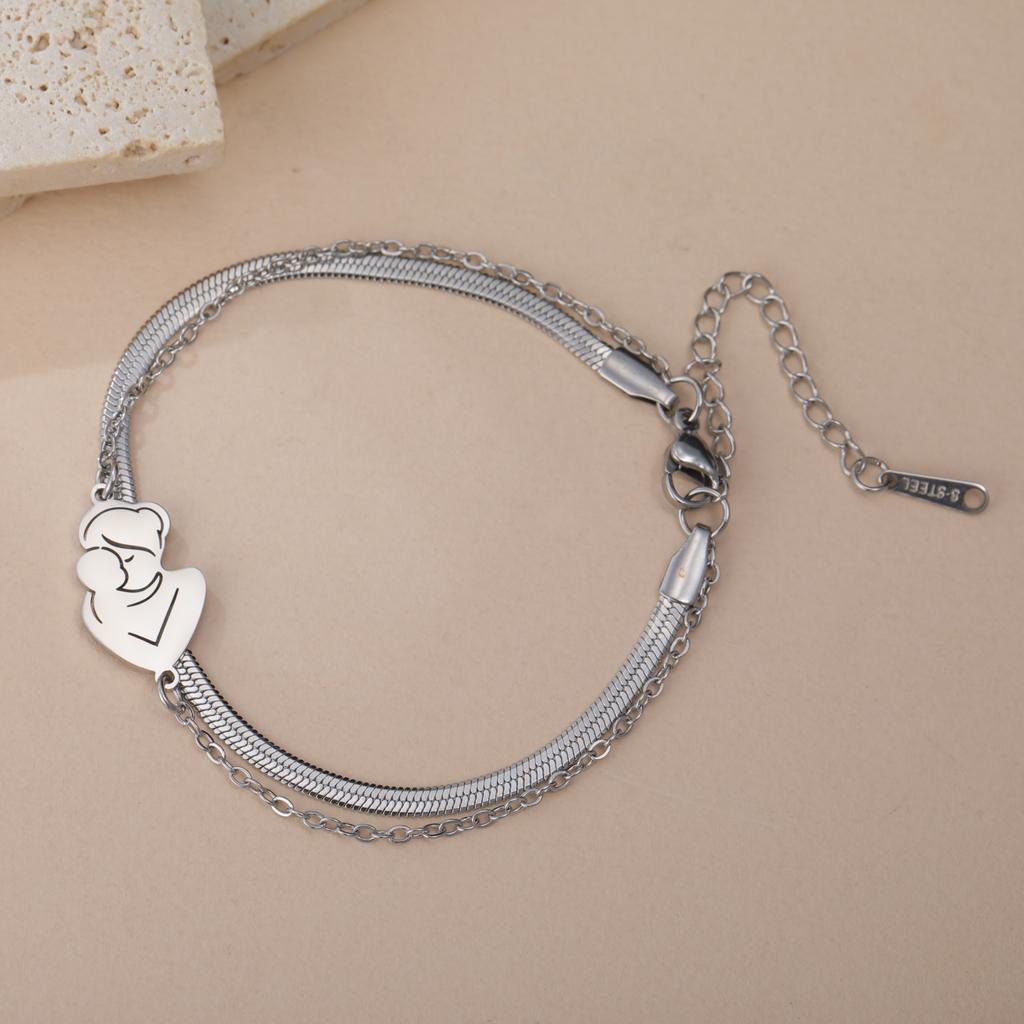 Cazador Pregnant Mom Kid Children Charm Bracelets for Women Stainless Steel Double Chains Bracelet Mother's Day Gift Jewelry