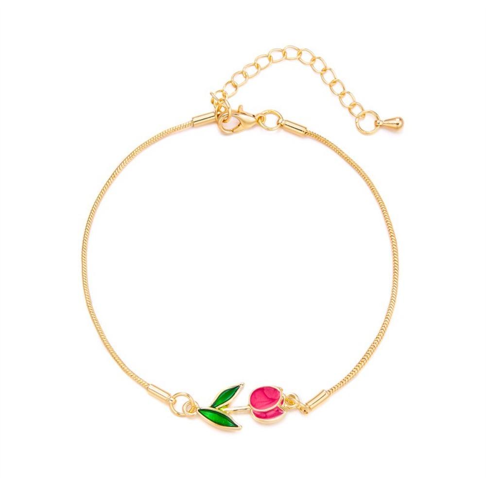 Adjustable Chain Enamel Charm Bracelet Copper Lobster Clasp Vintage Bracelet For Women