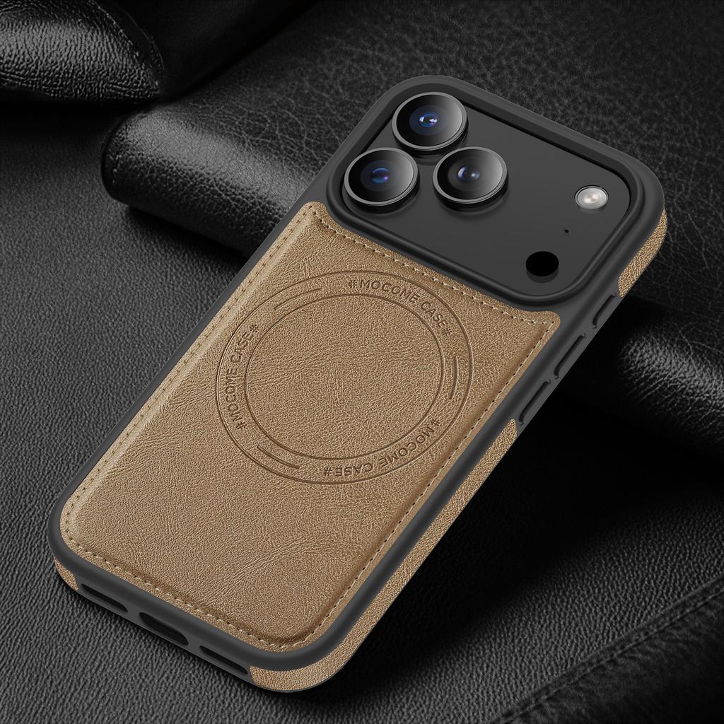 Чехол для iPhone 17 Pro, совместимый с MagSafe, с кожаной задней панелью