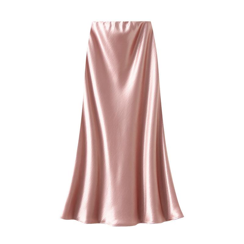 Elegant Satin Fish Tail Skirt For Women With Stretch Waistband In Spring Fashion