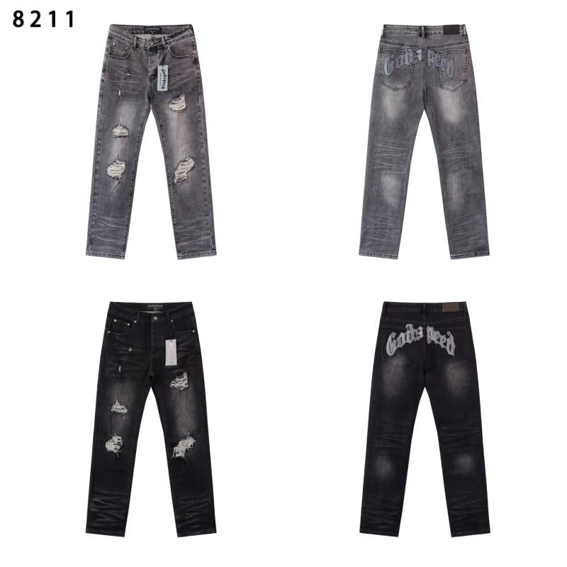 Godspeed Unisex Relaxed Fit Straight Leg Denim Jeans Water Washed Distressed Cotton Blend Casual Streetwear
