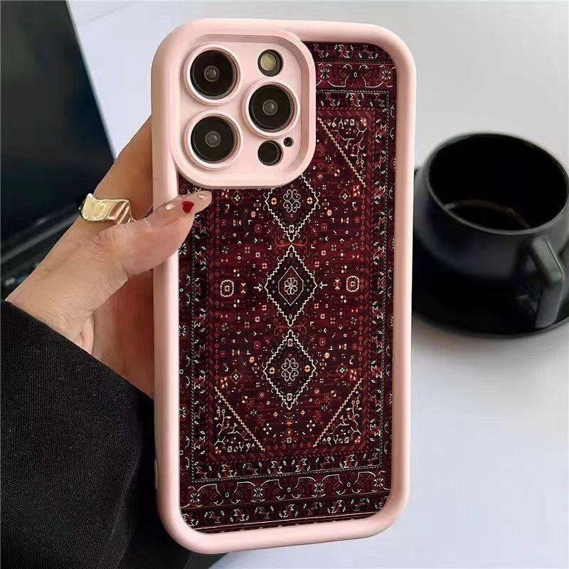 Чехол для телефона Винтажный Красный Ковровый Узор Для iPhone 17 16 Pro Max 11 13 12 14 15 8 7 Plus XS XR X 16E 17E Ударопрочный Чехол