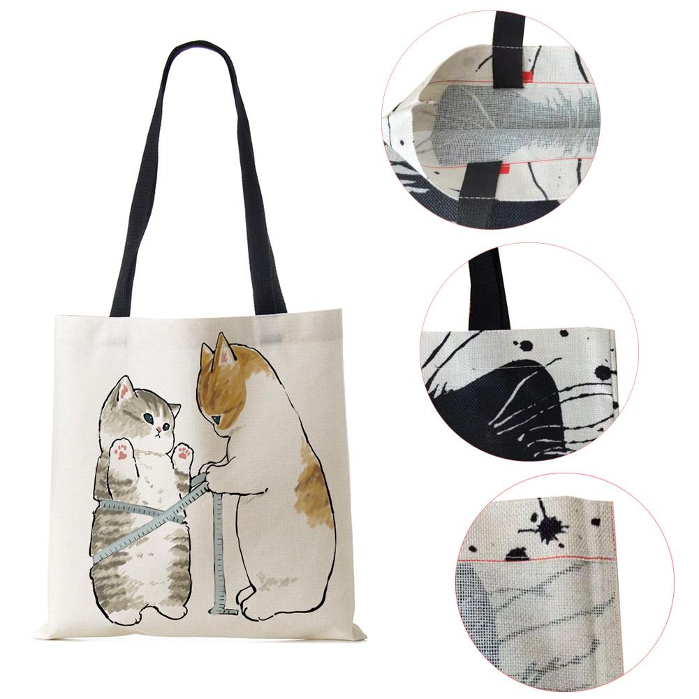 Женская сумка с милым животным кошачьим принтом, повседневная складная сумка-тоут для покупок в стиле Харадзюку, многоразовые сумки на плечо большой емкости
