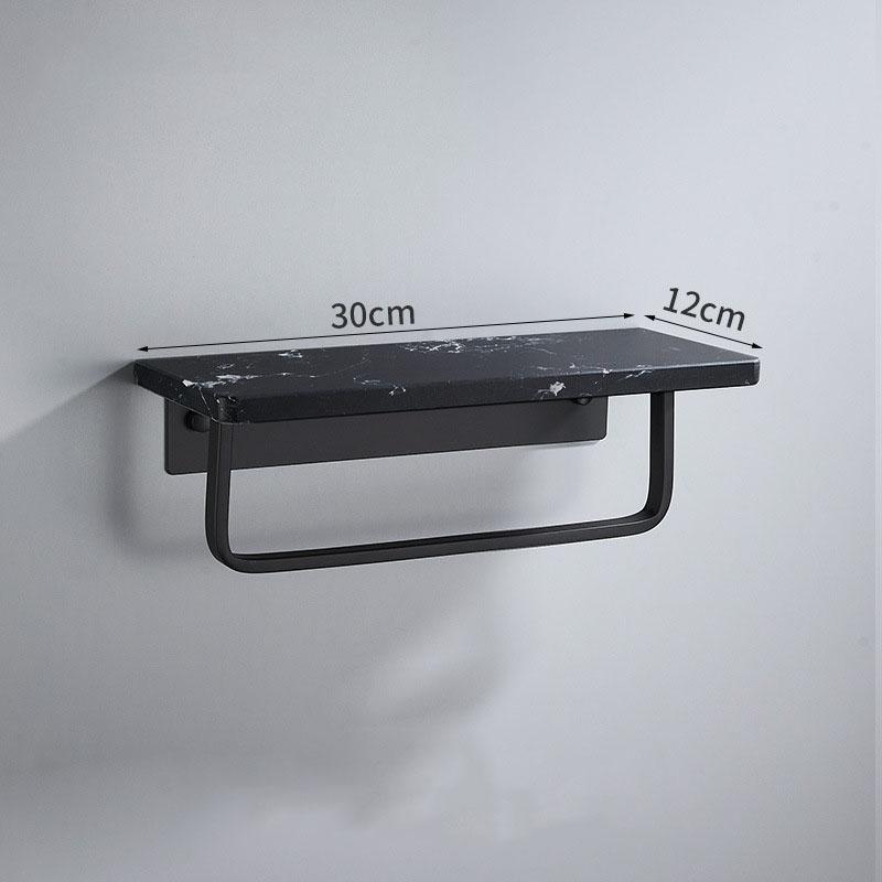 Black/White Marble Bathroom Shelf Wall-mounted Bathroom Storage Rack Aluminum Shower Stand With Rod Bathroom Accessory